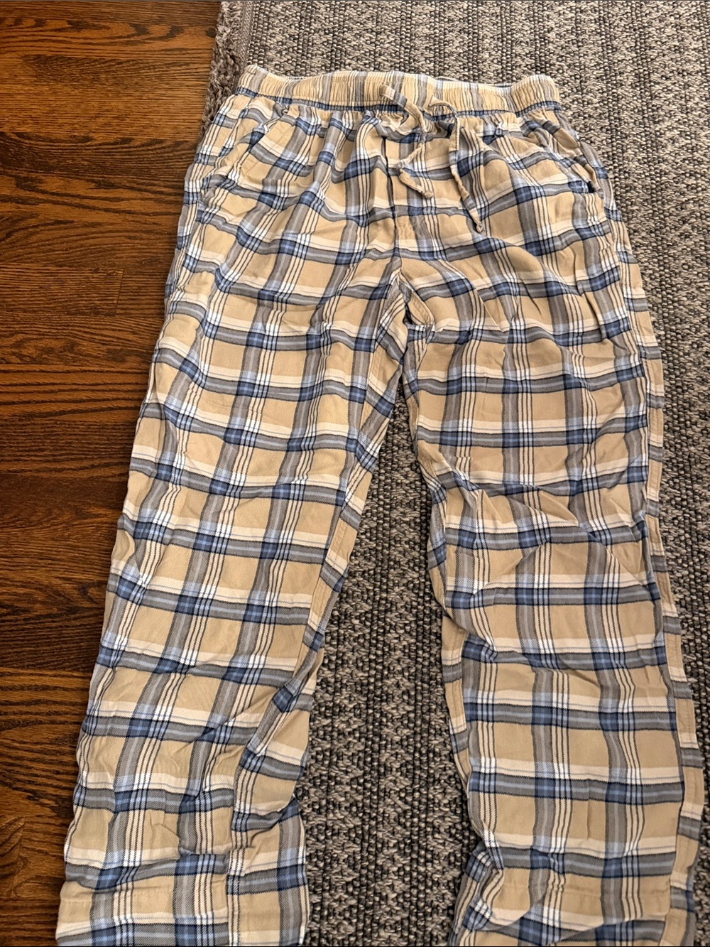 American Eagle Outfitters Beige and Blue Plaid Lounge Joggers